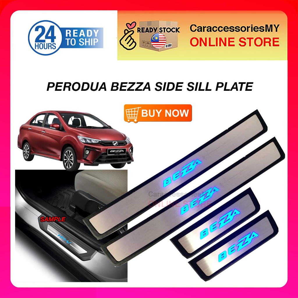 Perodua Bezza Led side sill plate car led side step chrome blue light bezza accessories