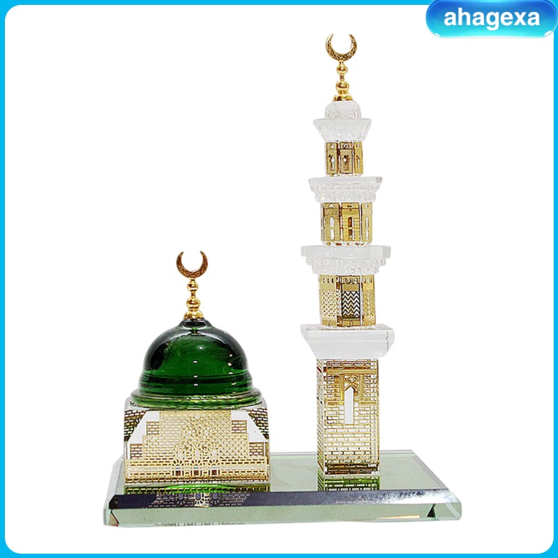 Hztyyier 3D Mosque Architecture Model Kits Muslim Crystal Gilded Kaaba Three-Piece Model for Home Desktop Decoration Gifts 