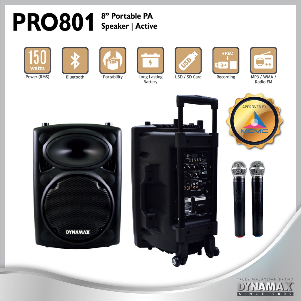 DYNAMAX PRO801 8 Inch Bluetooth Portable Speaker With Wireless handheld