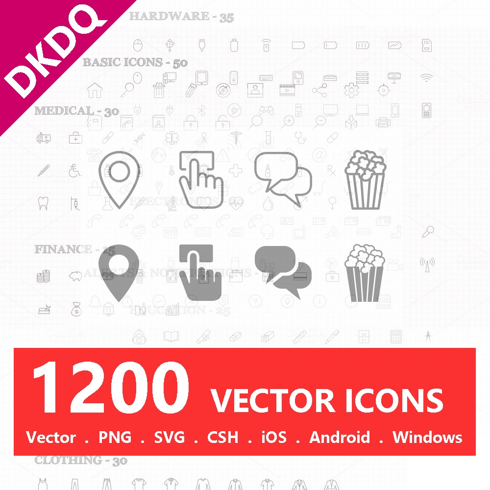 1200 Vector Clean Line Icons Graphic Design Elements ATHENA0002 AI SVG PNG Medical Finance Software