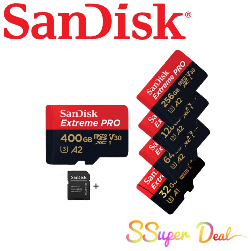 SANDISK EXTREME PRO microSD  UHS-I, C10, U3, A1/A2, V30 (100MB/S -  170MB/S) WITH ADAPTOR (LIFETIME WARRANTY)
