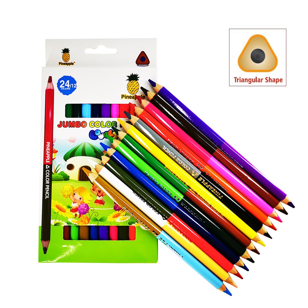 24 Colours Jumbo Color Pencil 2 in 1 Easy Grip Triangular Colour Pencil