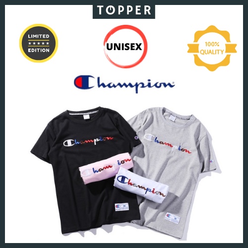 TOPPER x Champion Plain T Shirt Color Logo Unisex Round Neck Multiple Color