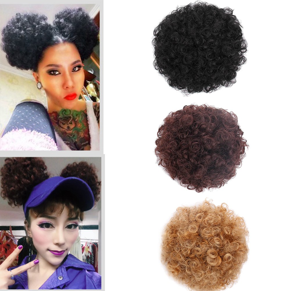 Synthetic Afro Puff Drawstring Ponytail Short Kinky Curly Hair Bun