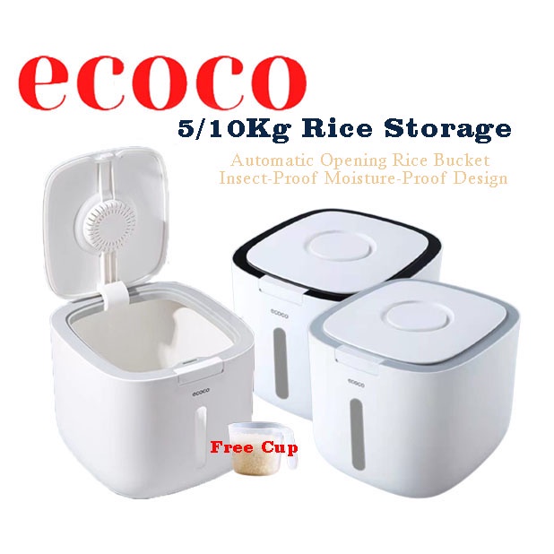 READY STOCK 10kg/5KG ECOCO Rice Storage Container Box Insect Moisture Proof Sealed Bekas Beras Rice Box 米桶 [E09]