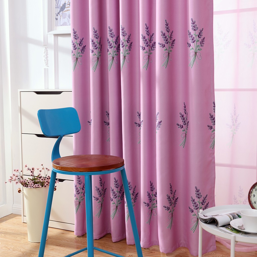 Lavender Flowers Printed Curtain Blackout Drop Curtain Panel For Window Bedroom