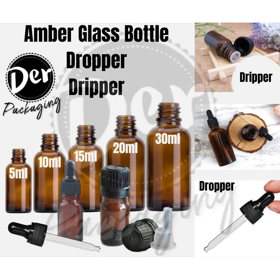 Amber Glass Bottle Essential Oil Bottle Dropper Dripper 5ml, 10ml, 15ml, 20ml, 30ml, Amber Glass Bottle