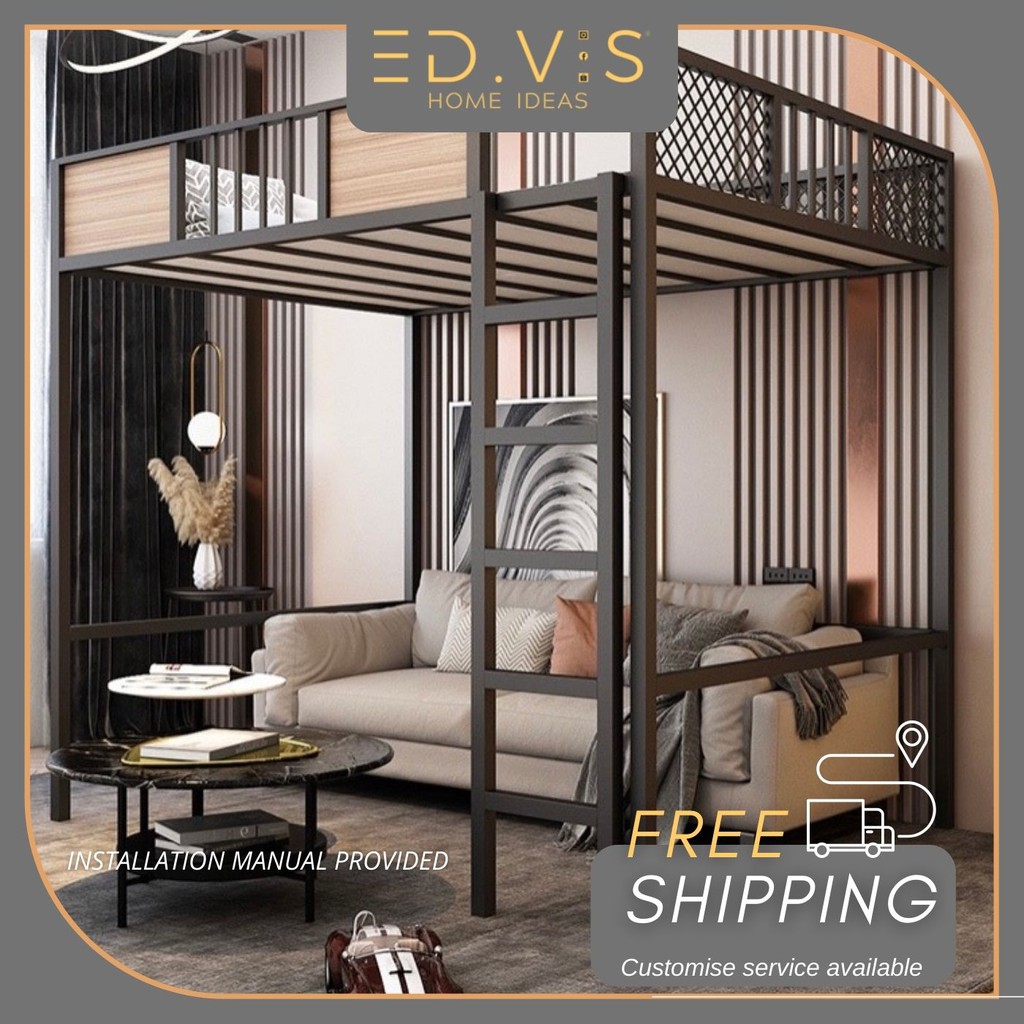 Loft Bed single queen metal frame upper bunk climb stair [Free Shipping] Shopee Malaysia