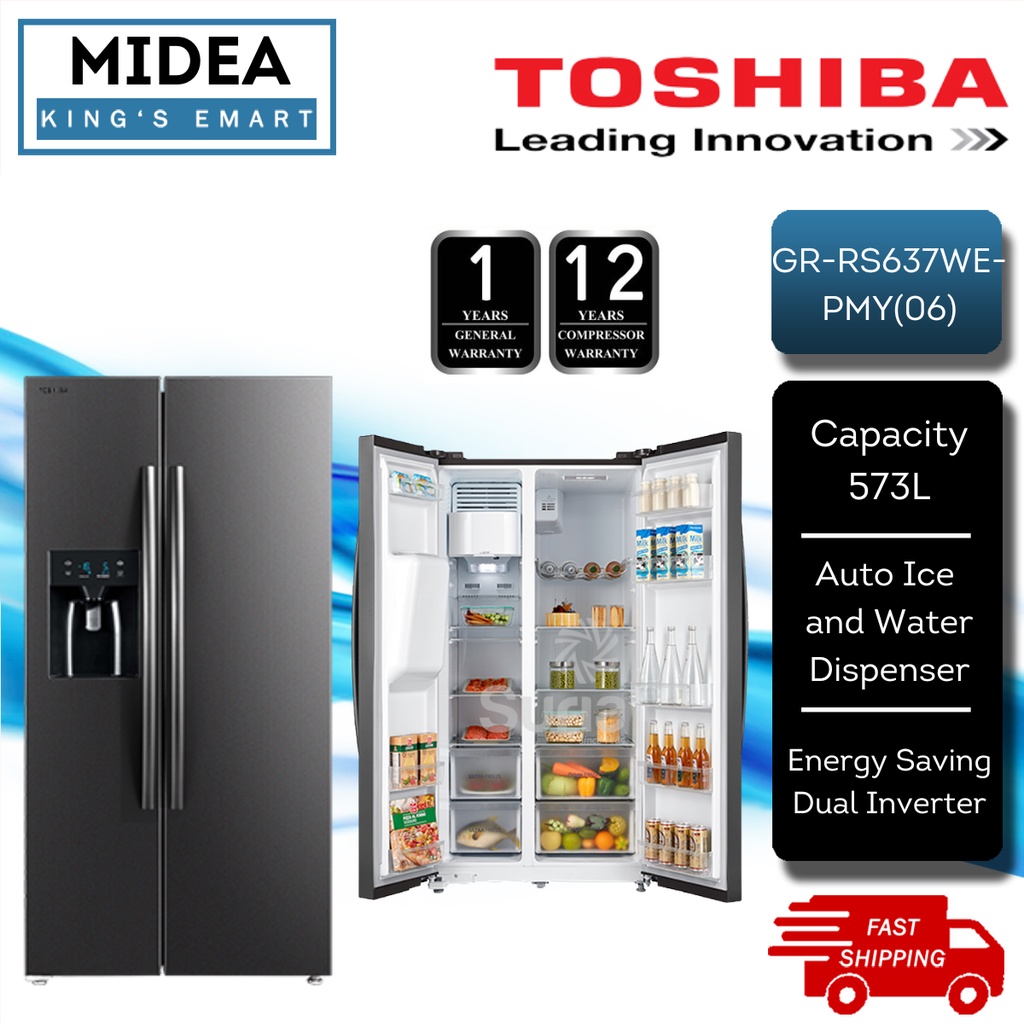 Toshiba 573L Side By Side Inverter Refrigerator With Auto Ice & Water Dispenser GRRS637WEPMY