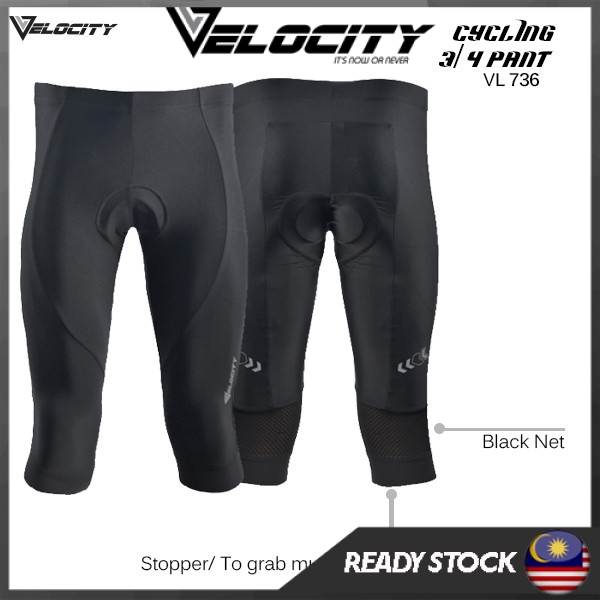 VL 736 Cycling 3/4 Pant Gel Pad with Stopper Tape & Net Black