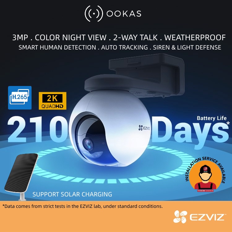 Ezviz CB8 2K BatteryPowered Rechargeable 360 Pan/Tilt Outdoor / Indoor