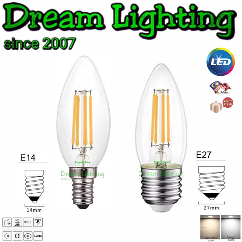 Dream Lighting / E14 - E27 Screw 4W LED C35 COB Candle light Bulb Energy Saving Filament Bulb Edison / Mentol Lampu