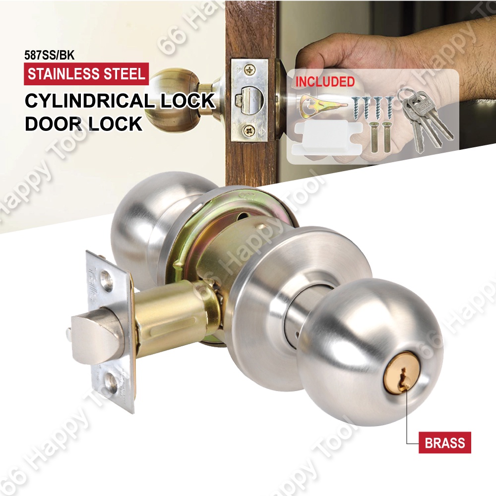 Cylindrical Door Lock 587SS VRSAFE Stainless Steel Lock Set Door Knob