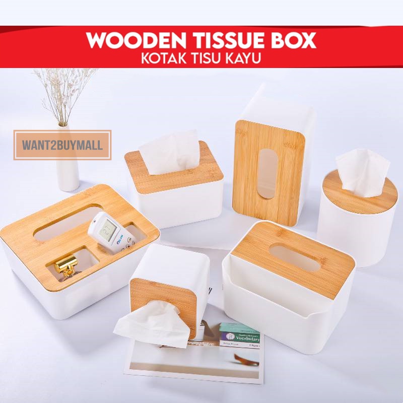 Modern Style Wood Tissue Holder Storage Box With Wooden Bamboo Cover For Home Living Room Bathroom Napkin Car Bekas Tisu