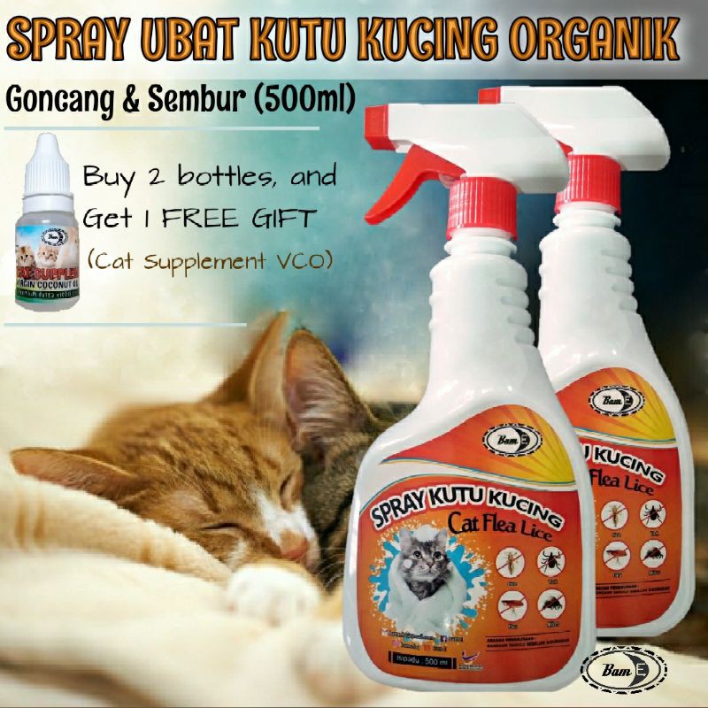 Spray Ubat Kutu Kurap Kucing Organik (Lavender) 500ml cat flea lice ear