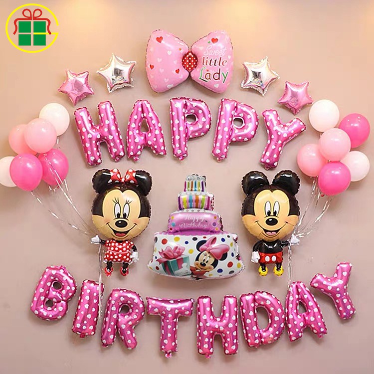 33pcs Set Cartoon Foil Balloon Mickey Minnie Mouse Happy Birthday Theme Party Balloons Decor