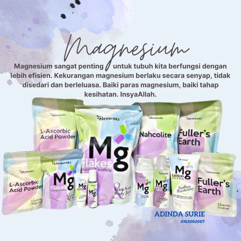 ELEMENTZ MAGNESIUM Mg Oil, Mg Flakes, Mg Lotion, Nahcolite, Fuller