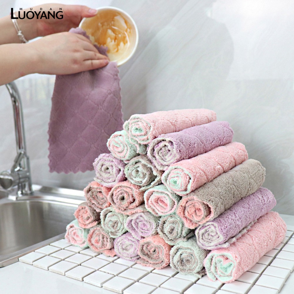 Towels 5Pcs Double-sided Water Absorbent Kitchen Washing Cloth | Shopee ...