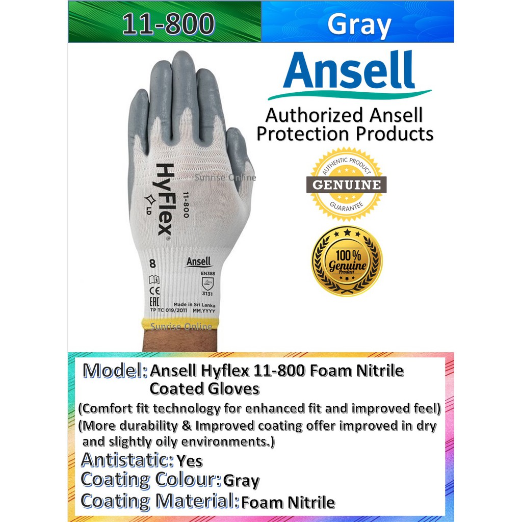 [ORIGINAL] Ansell HyFlex 11-800 Nitrile Coated Gloves - Multi-Purpose ...