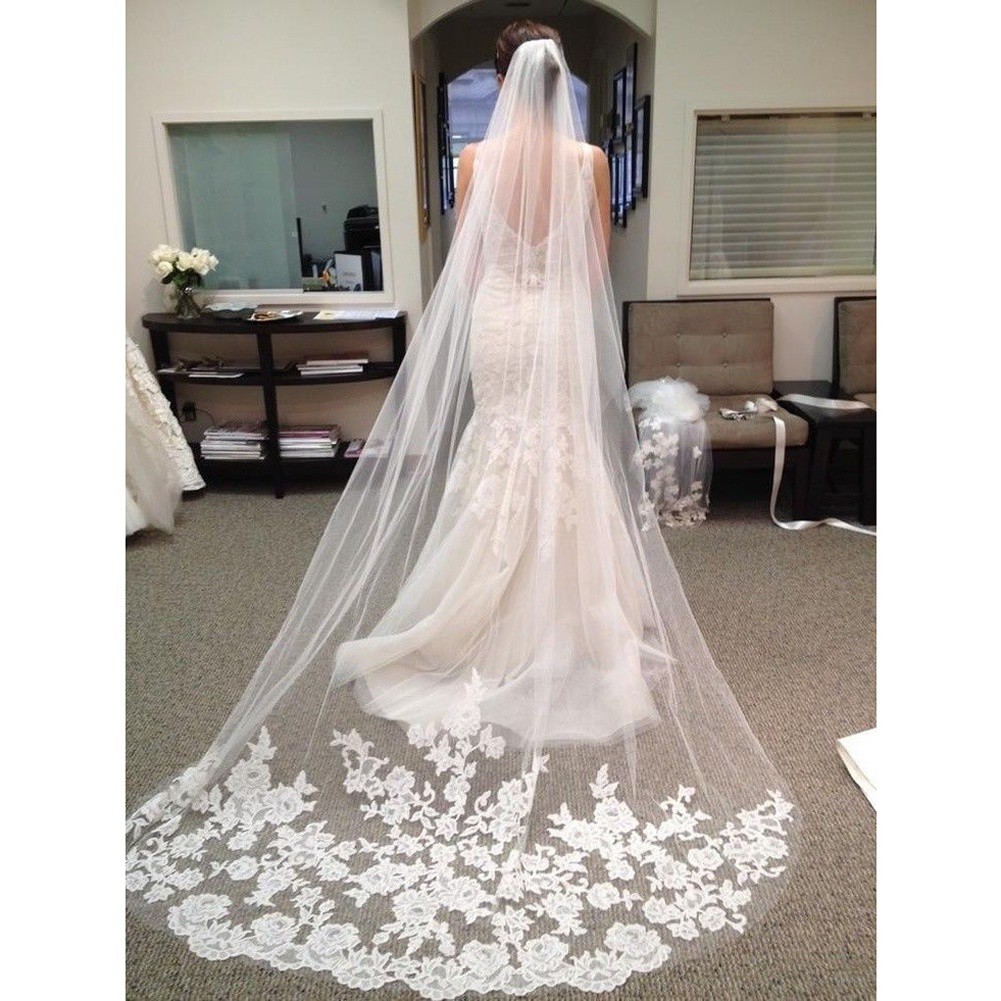 white cathedral wedding veil