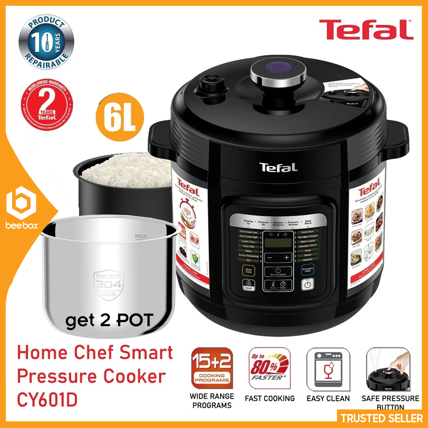 Tefal CY601D65 Pressure Cooker Home Chef Smart Multicooker 6.0L Fast