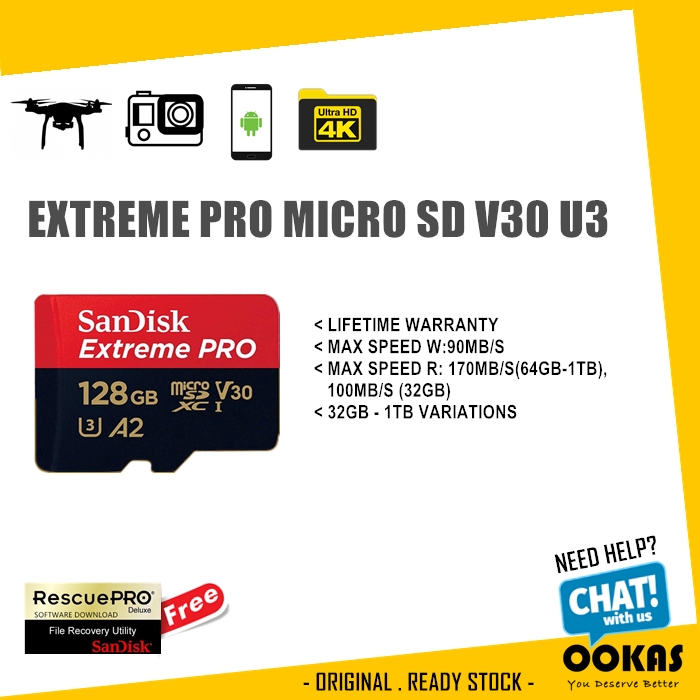 Sandisk Extreme Pro A2 Memory Card Max 170mb S Micro Sd 32gb 64gb 128gb 256gb Shopee Malaysia