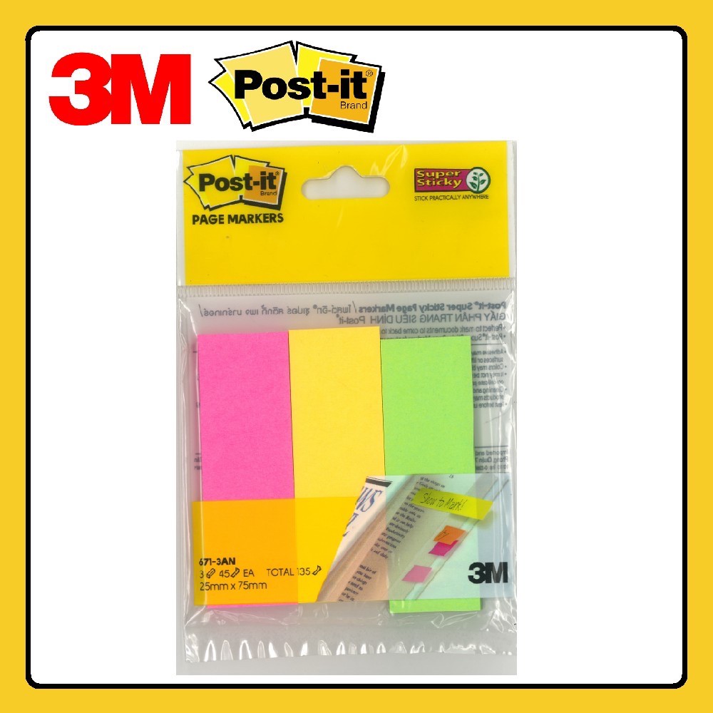 3M Post It Page Markers 671-3AN 25x75mm ( 45's x 3pads ) | Shopee Malaysia