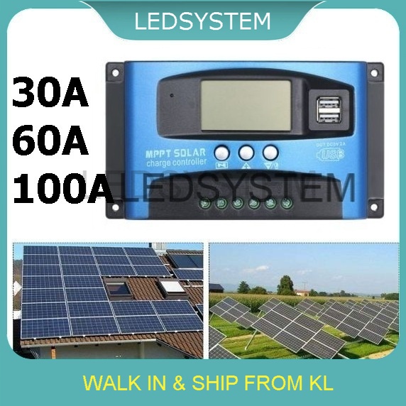 30a 60a 100a Mppt Solar Charge Controller Dual Usb Lcd Display Auto Solar Cell Panel Charger Regulator Shopee Malaysia