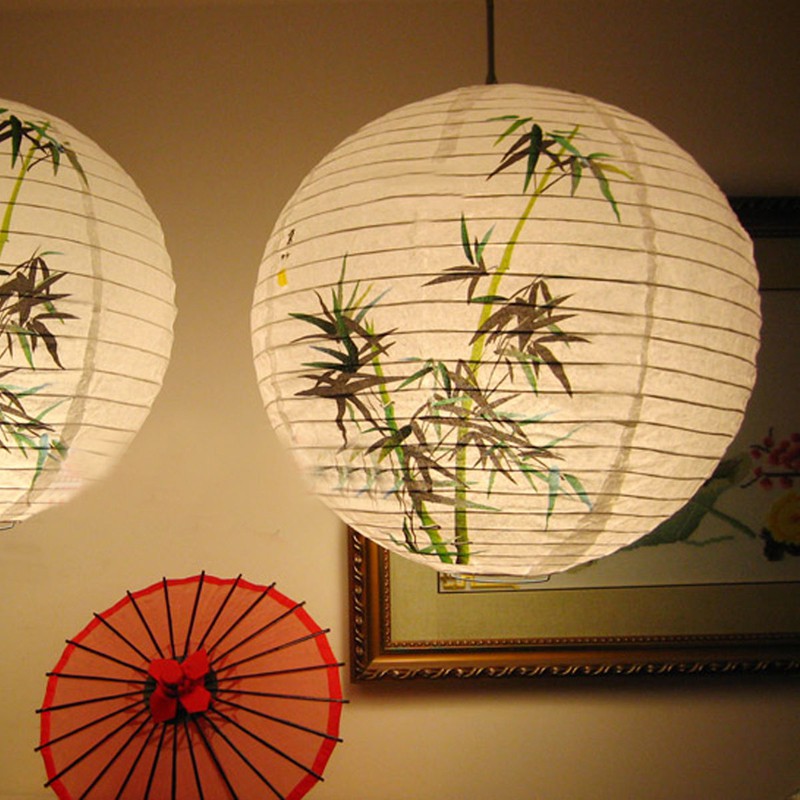 35cm Round Chinese Bamboo Paper Lantern, Chinese Rice Paper Light Shades