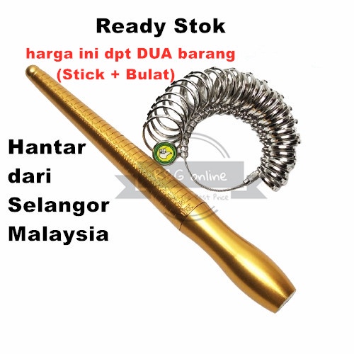 (DUA BARANG)Ring Sizer Stick Ring Measuring Stick+Finger Ring Sizing Measurement Loop/Pengukur Cincin+Pengukur Saiz Jari