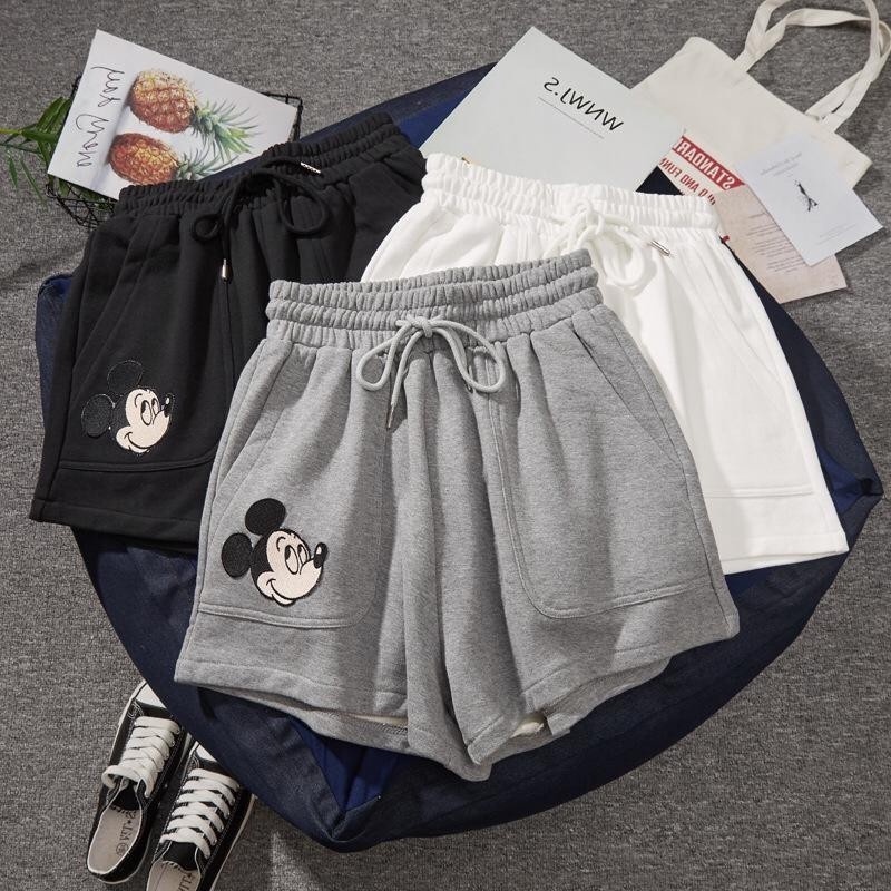 Ladies Cute Casual Mickey Mouse Short Pants House Wear 米奇老鼠运动短裤新款宽松高腰直筒港味中裤阔腿休闲五分热裤居家休闲短裤