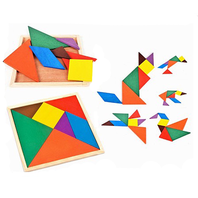 Wooden Triangle Jigsaw Puzzle 7 Piece Square Solid Wood Brain Teaser ...