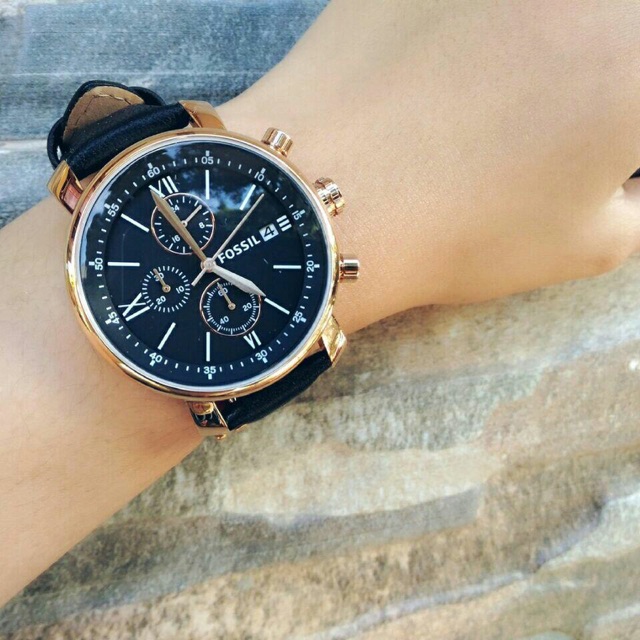 fossil rhett chronograph black leather watch