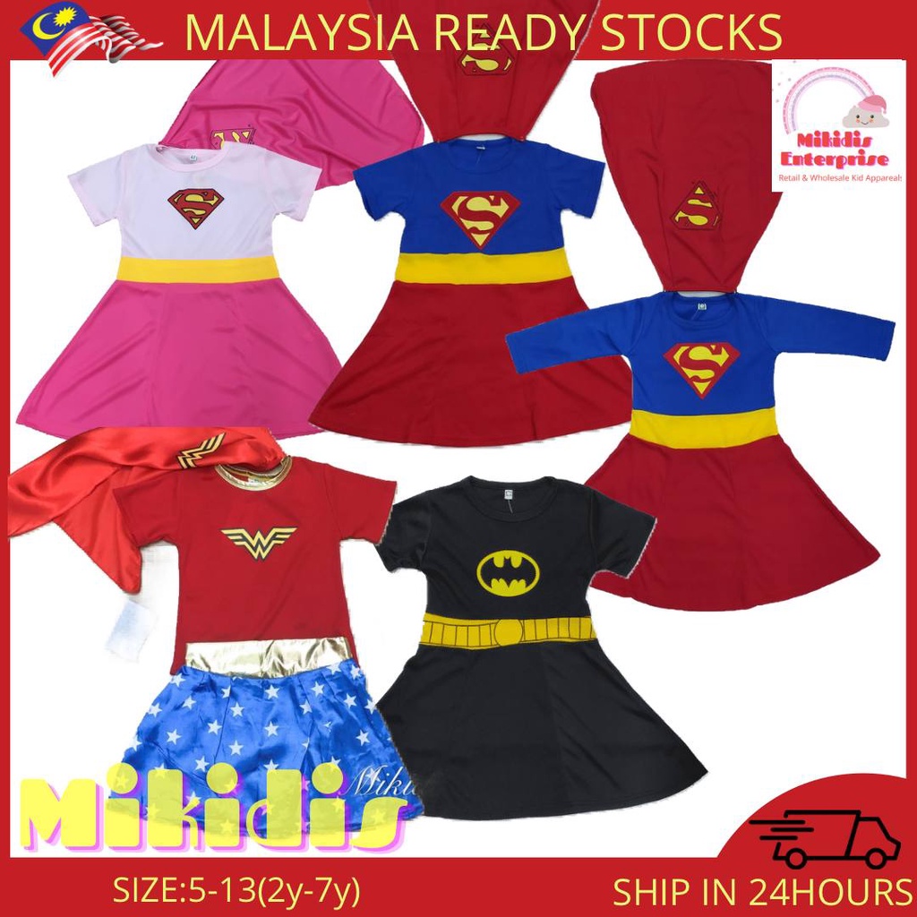 Kids Girl costume Wonderwomen/BatGirl/CapGirl/SpiderGirl/Supergirl Costume Dress