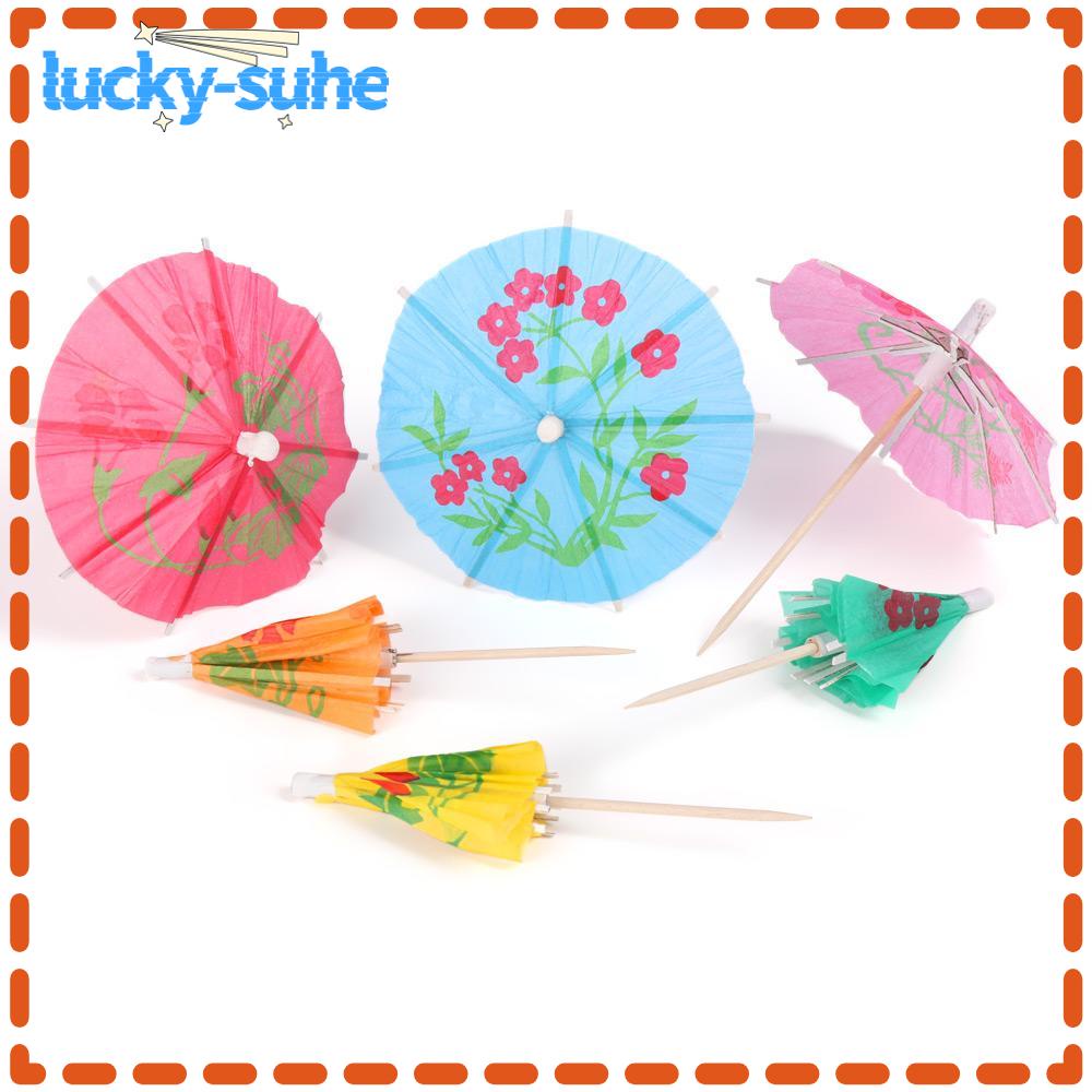 SUHE 24PCS Mixed Color Ornament Mini Tropical Parasols Wedding Cake Topper Paper Umbrella Sticks Cocktail Decoration DIY Hawaiian Party Supplies Drinks Accessories