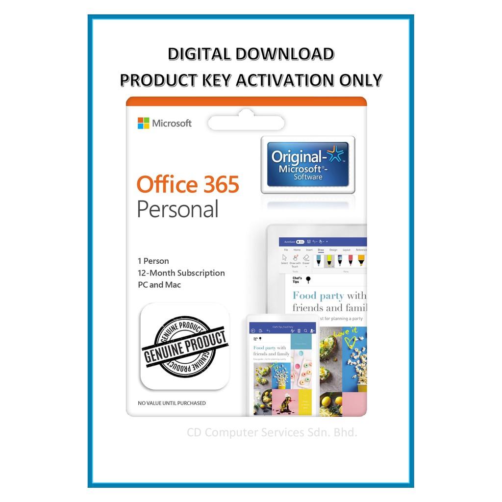 Original Microsoft Office 365 Personal License Key 1PC/Mac 1YR