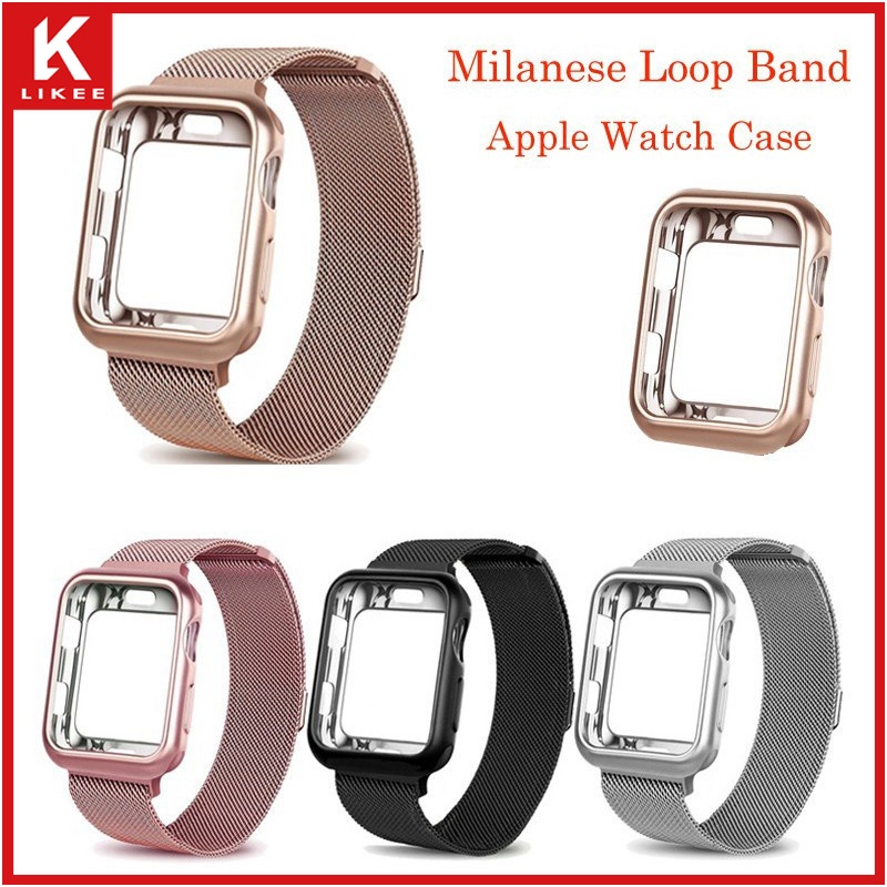 Series 8 7 6 5 4 3 2 1 SE In stock case + strap 2 in 1 Stainless steel loop strap suitable for Apple Watch Strap iwatch 41mm 45mm 38mm 40mm 42mm 44mm