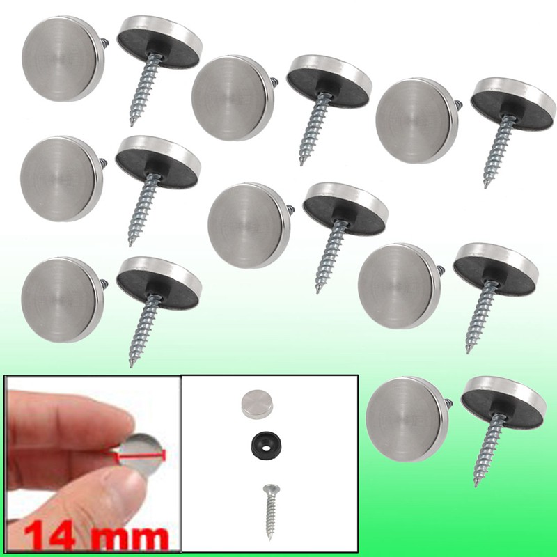 Brushed Aopin Mirror Screw Cap 4Pcs Decorative Screws Cover Fasteners for Sign/Advertising Hardware Nails/Construction Silver 14mm 
