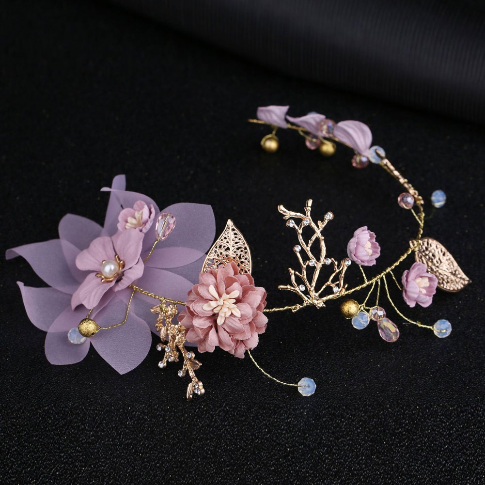 Sweet Wedding Hair Ornaments Golden Purple Flower Branch Handmade