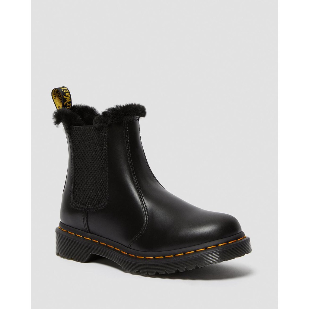 DR MARTENS 2976 LEONORE FAUX FUR LINED CHELSEA WOMEN BOOTS DARK GREY ...