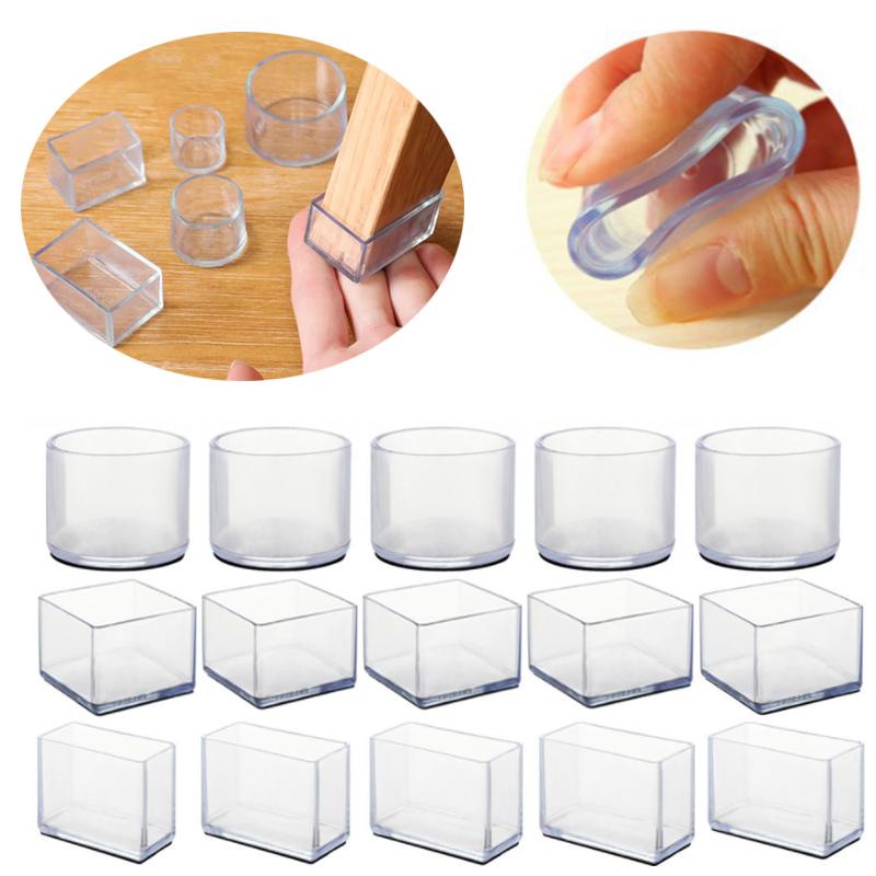 4pc/set Table Chair Leg Caps Cups Non-Slip Covers Furniture Feet Floor Protectors Transparent Round Bottom Socks Silicone Pads