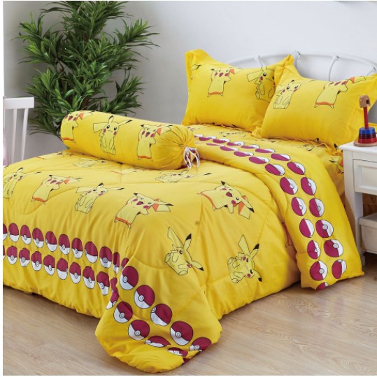 Queen Size 5 In 1 Set Bedsheets Frilled Thick Comforter Yellow
