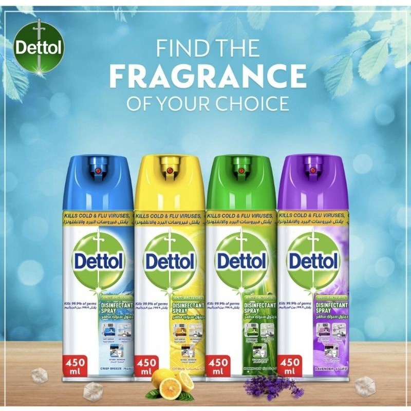 Dettol Disinfectant Spray 450ml Sakura Blossomwild Lavenderlemon Breezecold Breezemorning 5201