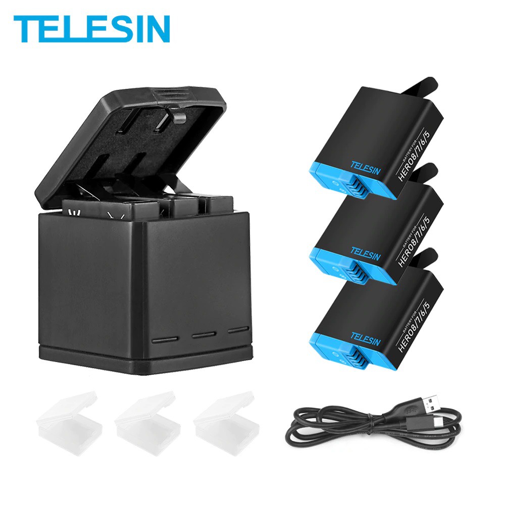 Telesin 3pcs Battery Allin Box Charger For Gopro Hero 10 9 8 7 6 5 Black Charging Case Hub Shopee Malaysia