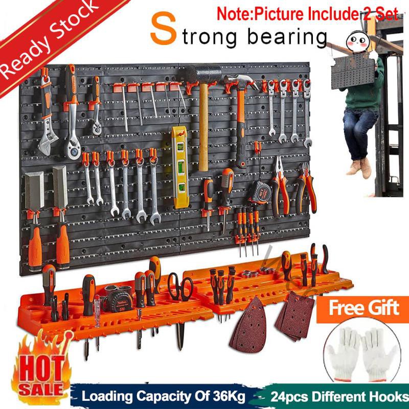 Garage Tool Rack/Organiser Wall Mounted with 50 Hooks 