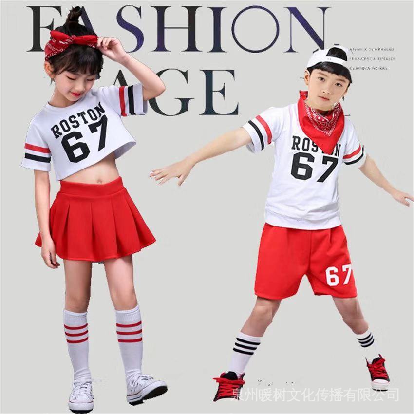 Kids Cheerleader Dance Costume 2-18Y School Uniform Gymnastics Skirt for Girls Boys Jazz Stage Performance Dress Clothes