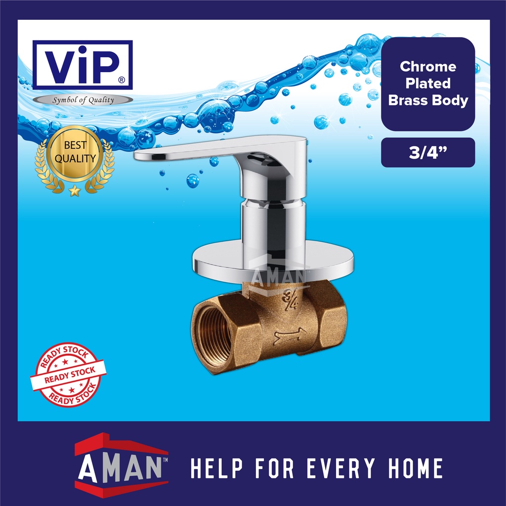 ViP 1/2" 3/4" Heavy Duty Premium Chrome Plated Brass Body Faucet Concealed Stopcock Shower Stopcock 