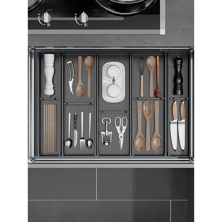 Luxury Aluminium Kitchen Cabinet Pull Out Drawer Organizer Spoon Tray