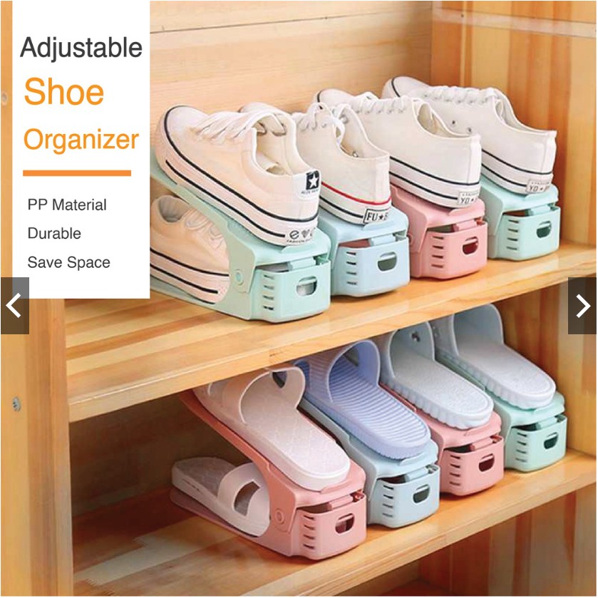 Shoe Organizer Slots Plastic Shoe Rack Adjustable Double Layer Storage Shopee Malaysia