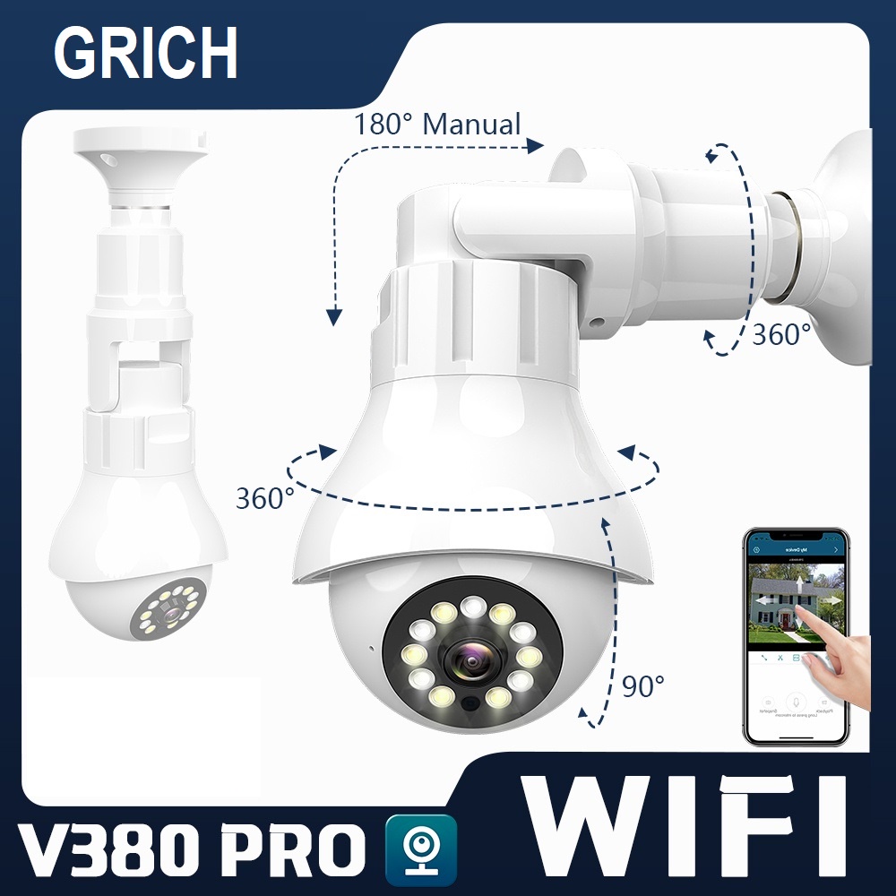 GRICH 5MP E27 CCTV Lamp Wireless V380 Waterpoof Humanoid Auto Tracking ...